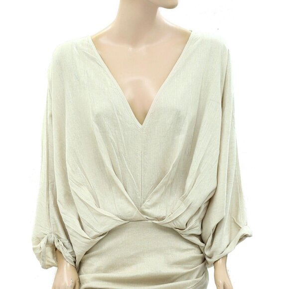 Free People Free-est Alai Mini Dress Smocked Ruched Draped Stone Cold S - Picture 5 of 8